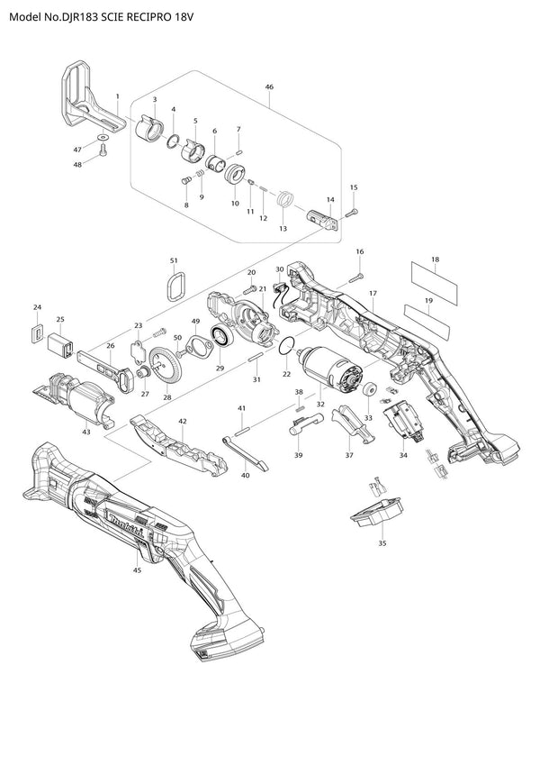 Vue eclatee Makita DJR183 - page 1