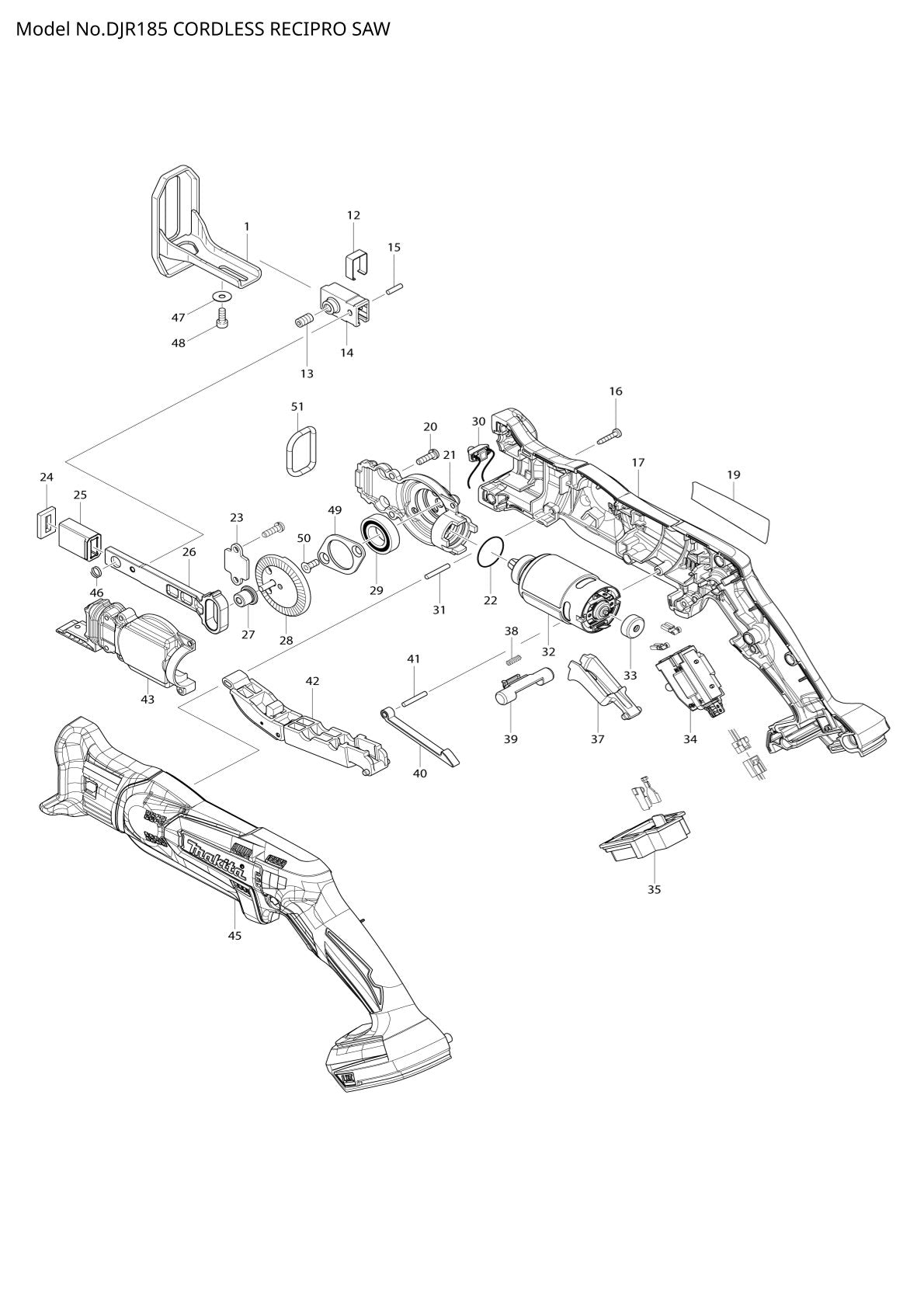 Vue eclatee Makita DJR185 - page 1