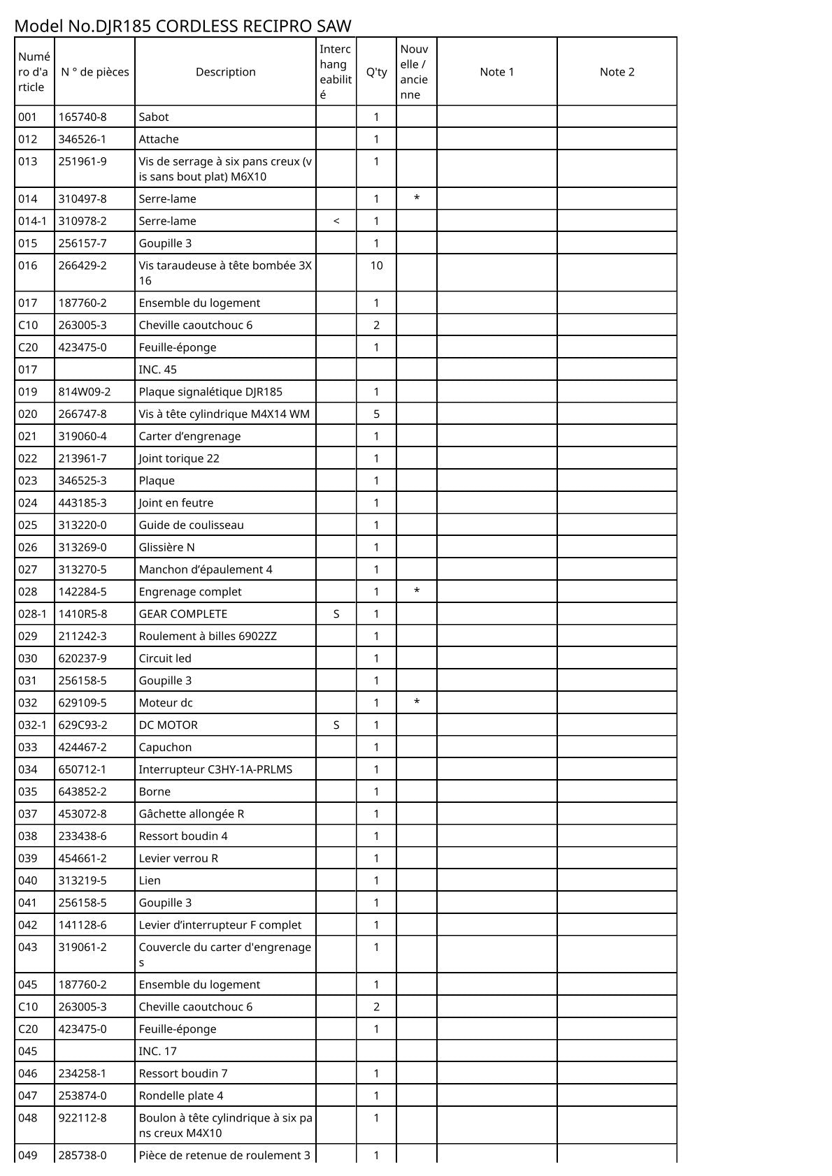 Vue eclatee Makita DJR185 - page 2