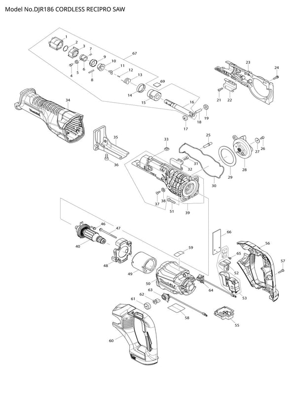 Vue eclatee Makita DJR186 - page 1