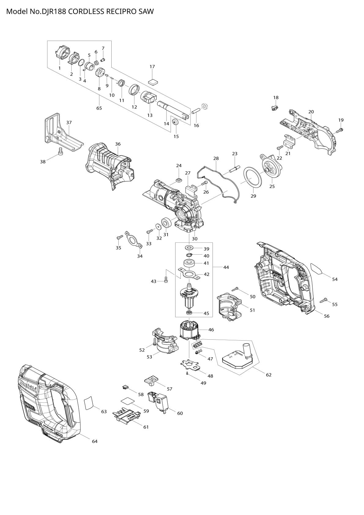 Vue éclatée Makita DJR188 - page 1