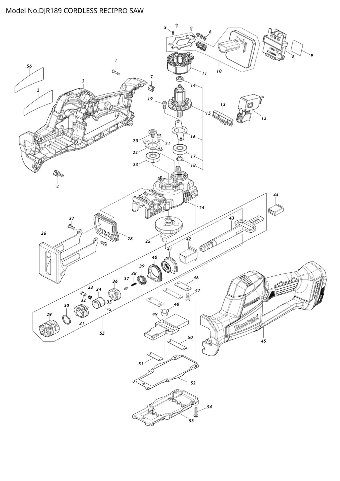 Vue éclatée Makita DJR189 - page 1