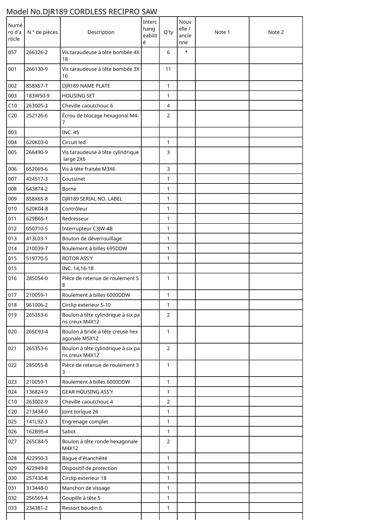 Vue éclatée Makita DJR189 - page 2