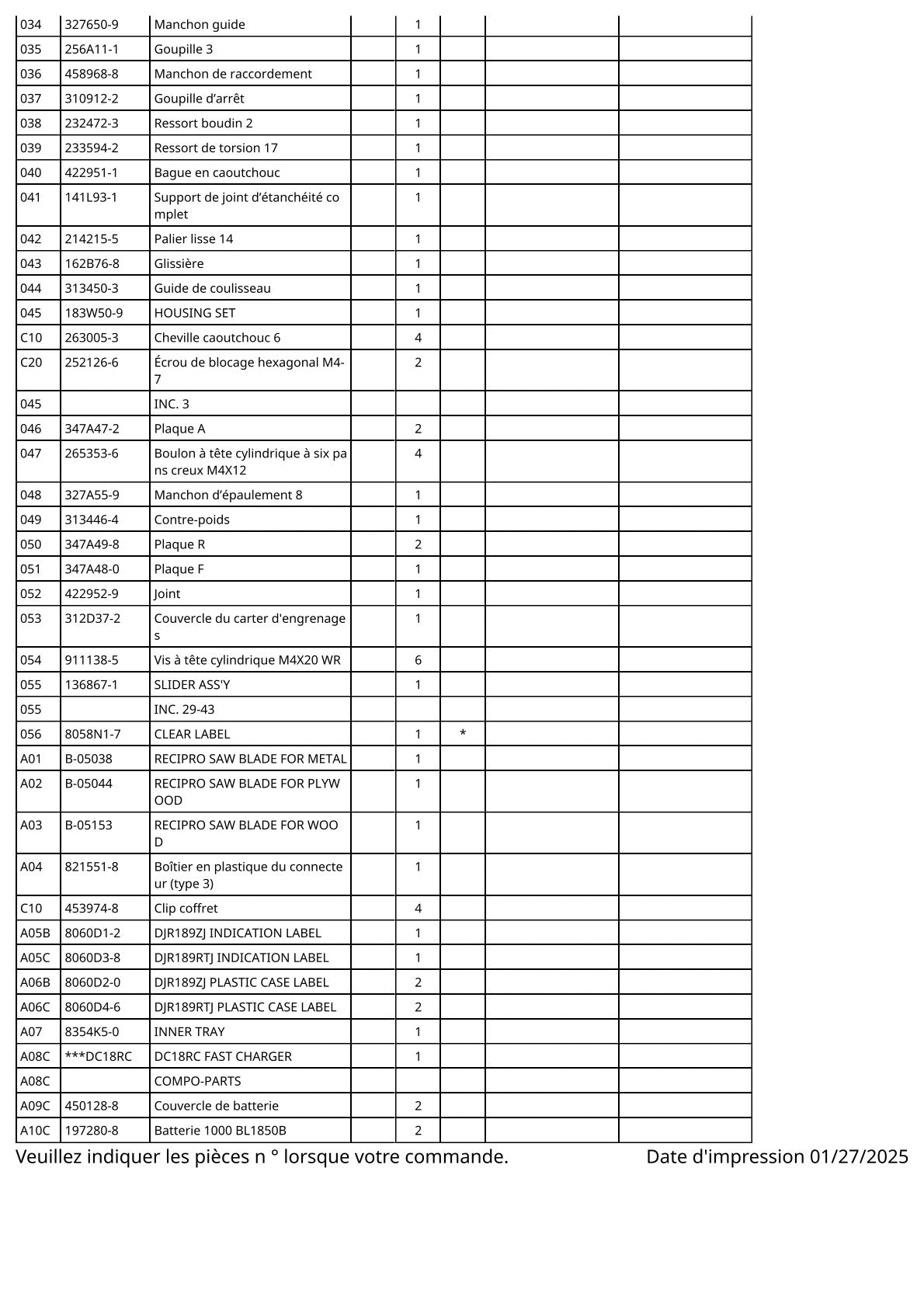 Vue éclatée Makita DJR189 - page 3