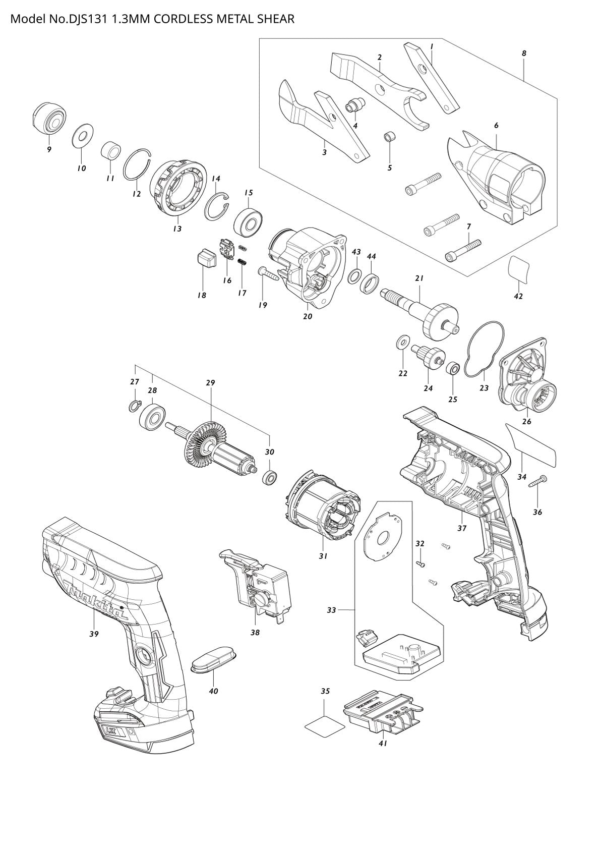 Vue éclatée Makita DJS131 - page 1