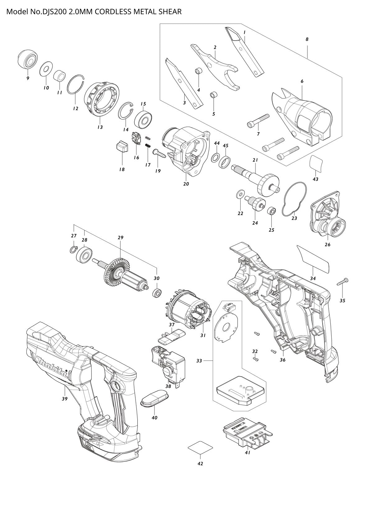 Vue éclatée Makita DJS200 - page 1