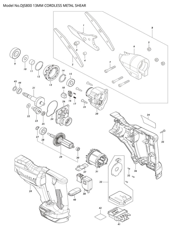 Vue éclatée Makita DJS800 - page 1