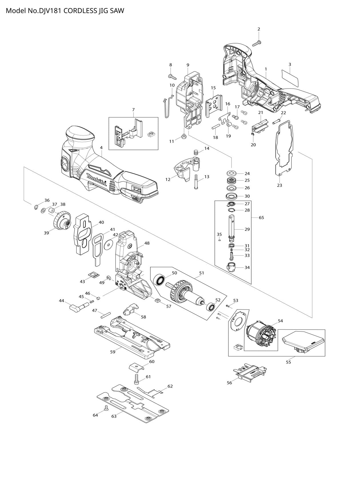 Vue éclatée Makita DJV181 - page 1