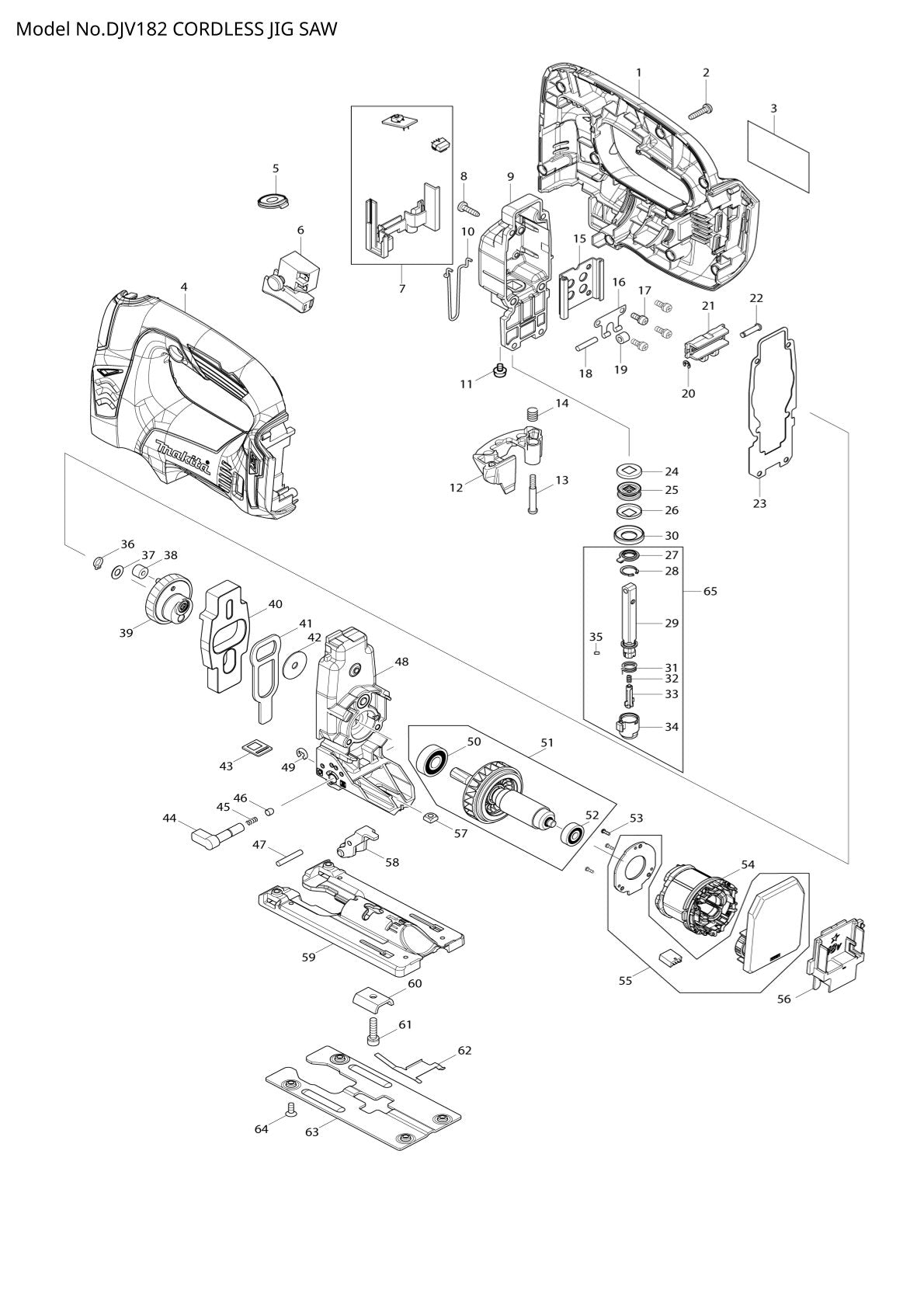 Vue éclatée Makita DJV182 - page 1
