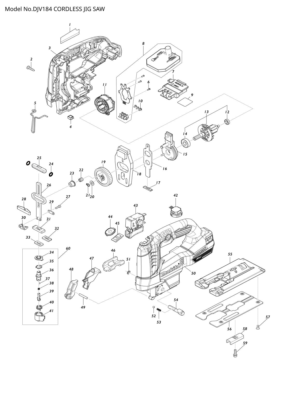 Vue éclatée Makita DJV184 - page 1