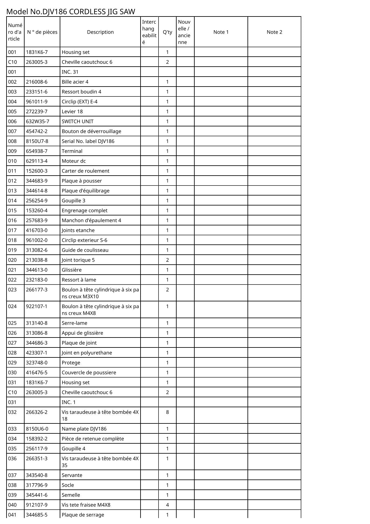 Vue éclatée Makita DJV186 - page 2