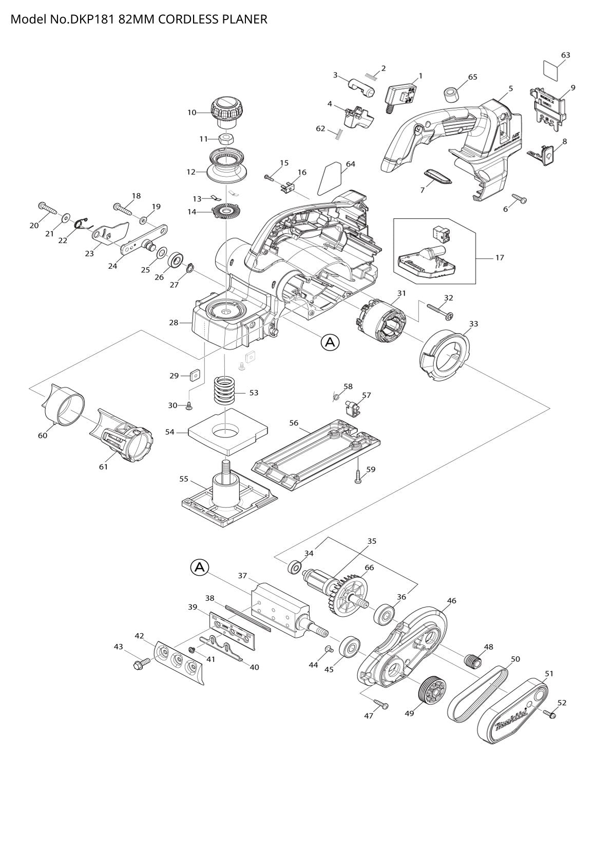 Vue éclatée Makita DKP181 - page 1