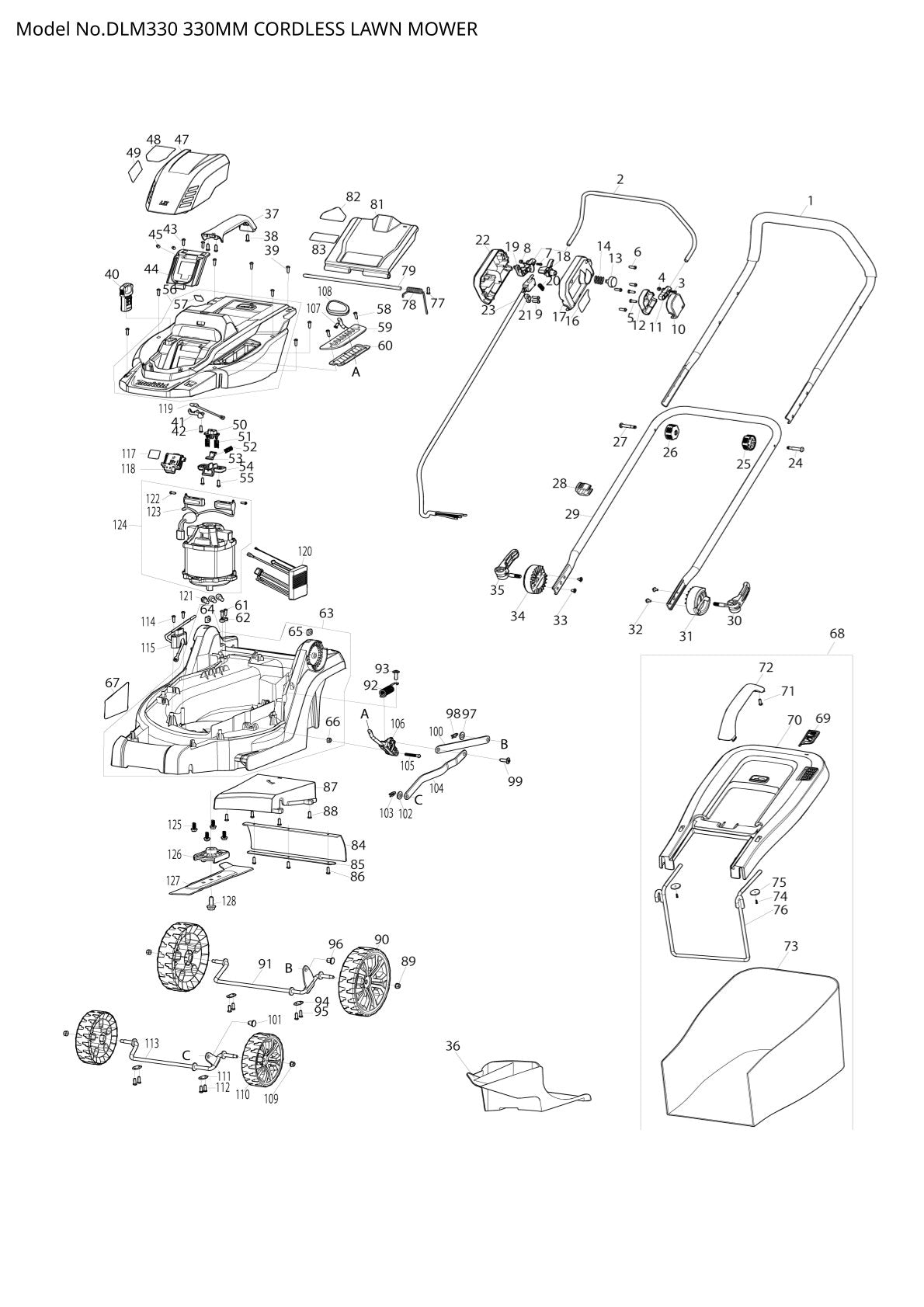 Vue éclatée Makita DLM330 - page 1