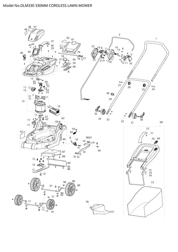 Vue éclatée Makita DLM330 - page 1