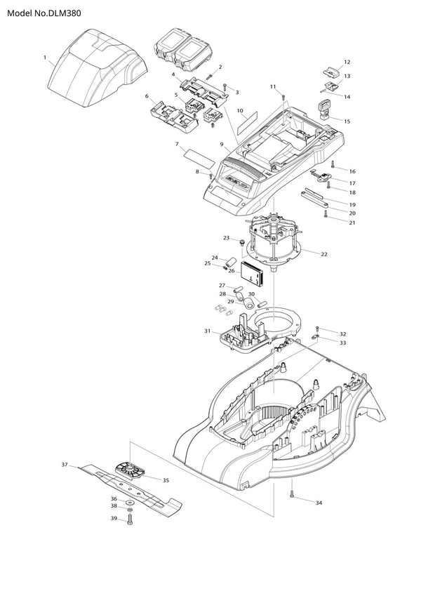 Vue éclatée Makita DLM380 - page 1