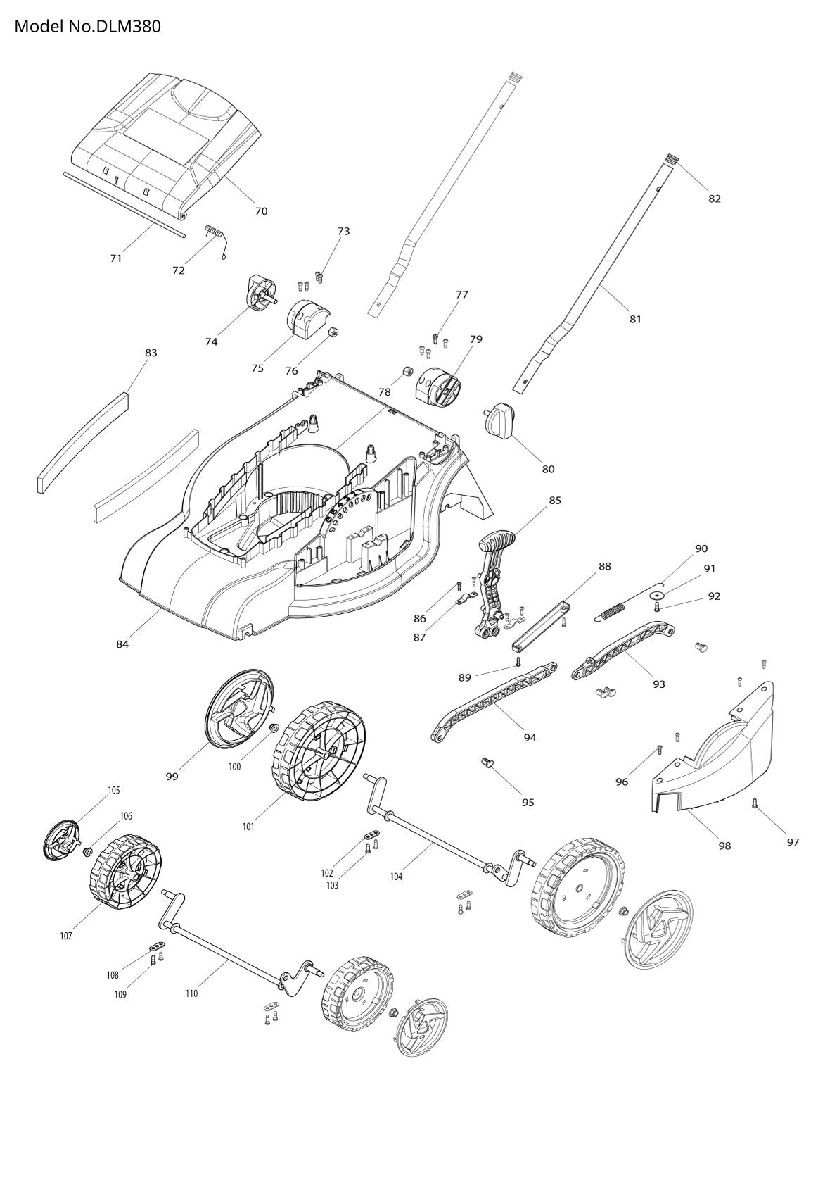 Vue éclatée Makita DLM380 - page 3
