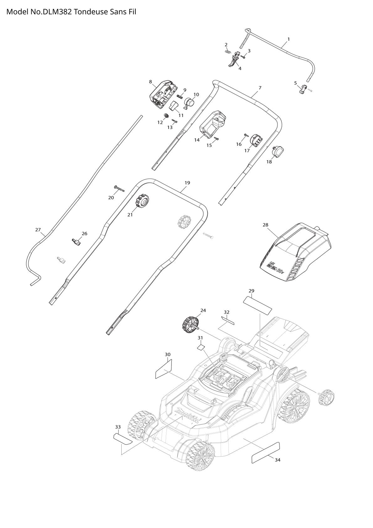 Vue éclatée Makita DLM382 - page 1