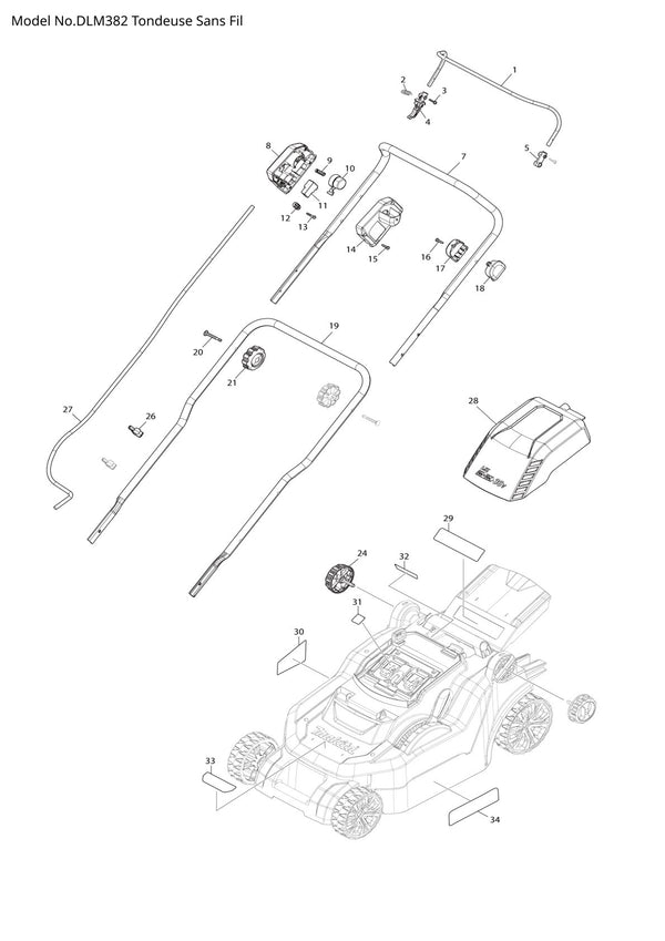 Vue éclatée Makita DLM382 - page 1