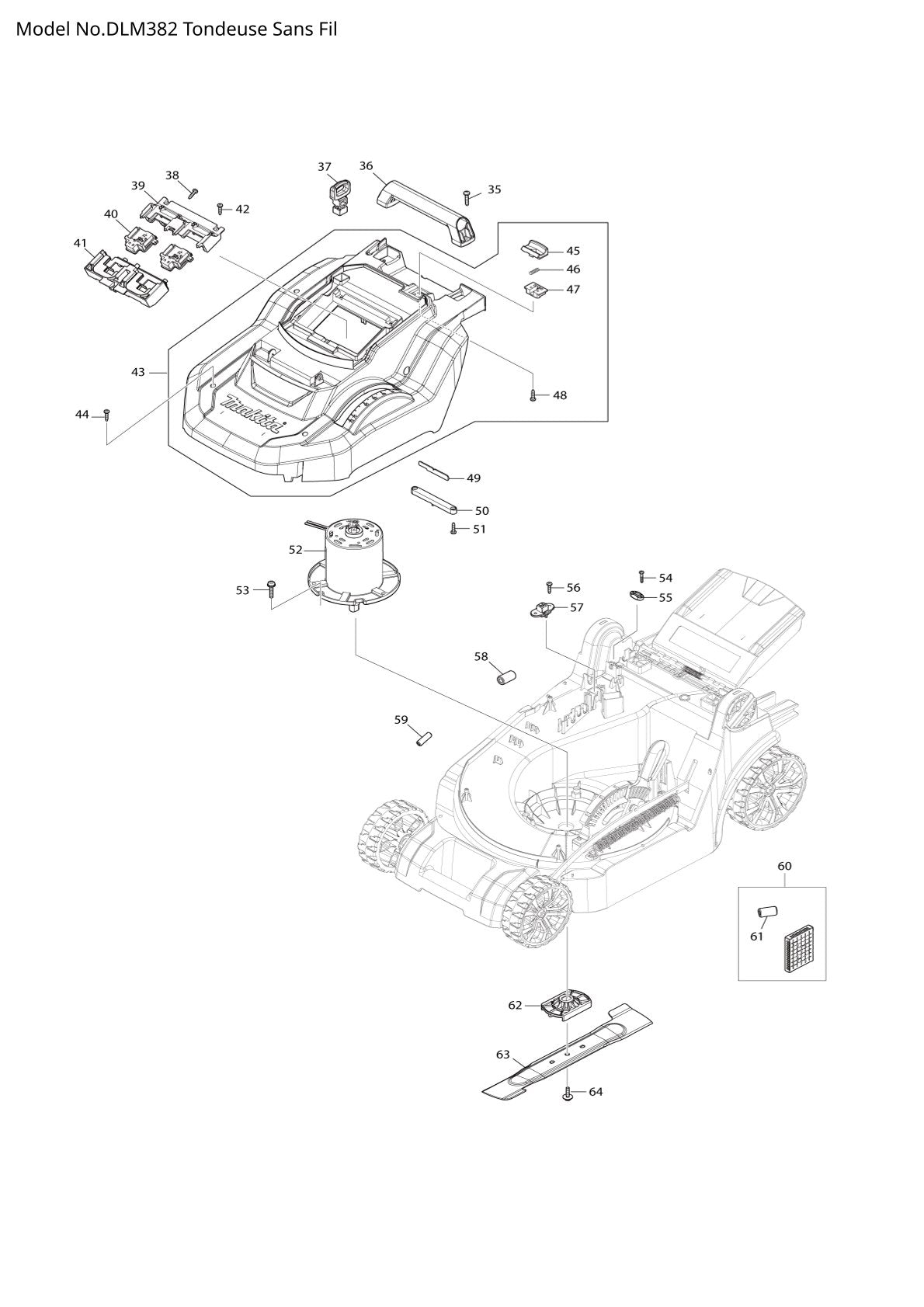 Vue éclatée Makita DLM382 - page 2
