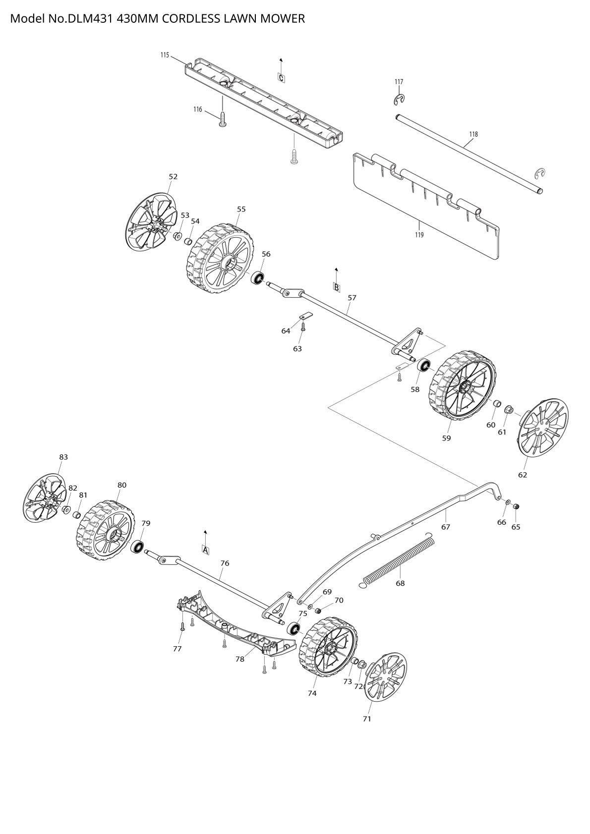 Vue éclatée Makita DLM431 - page 2