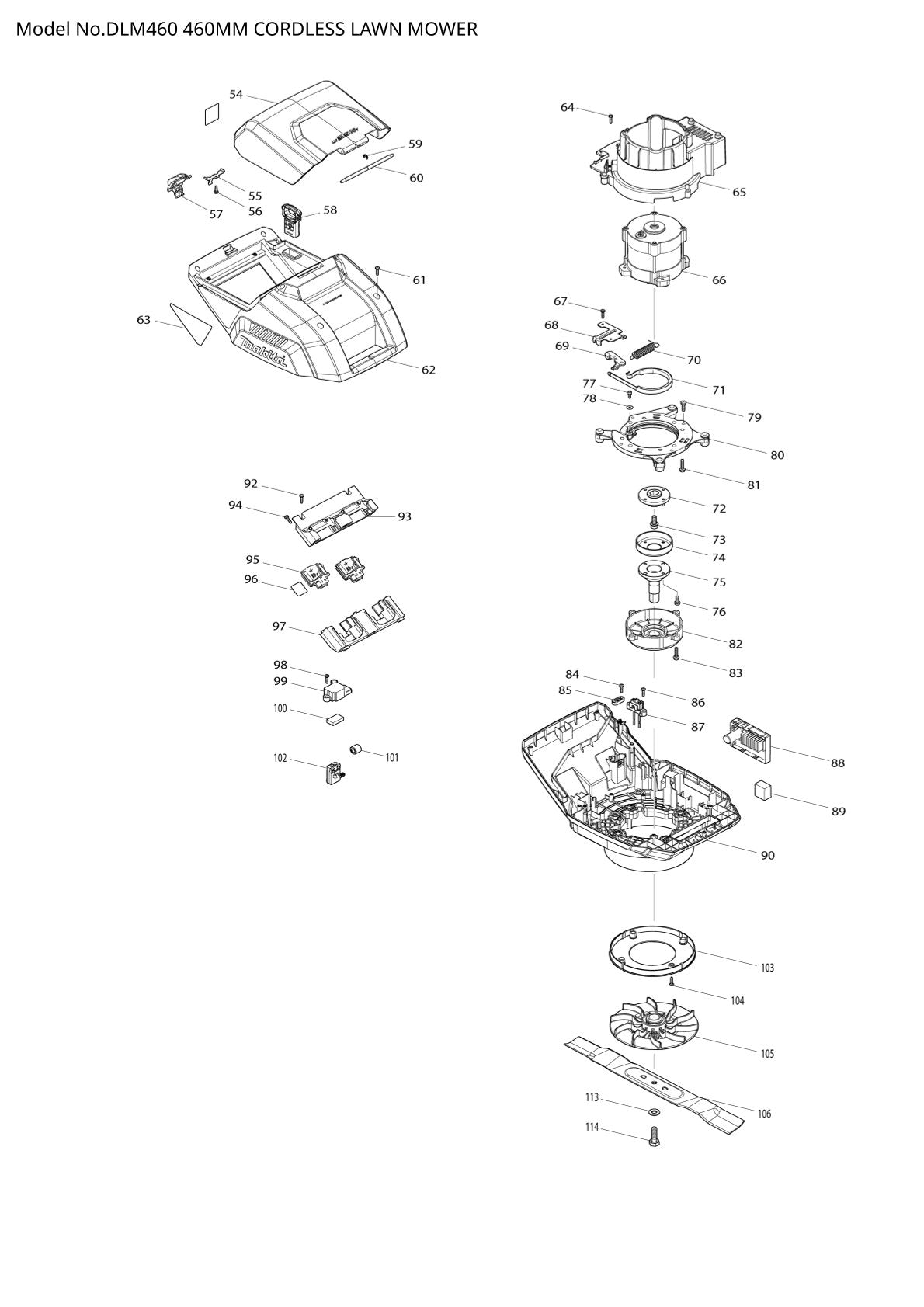 Vue éclatée Makita DLM460 - page 2