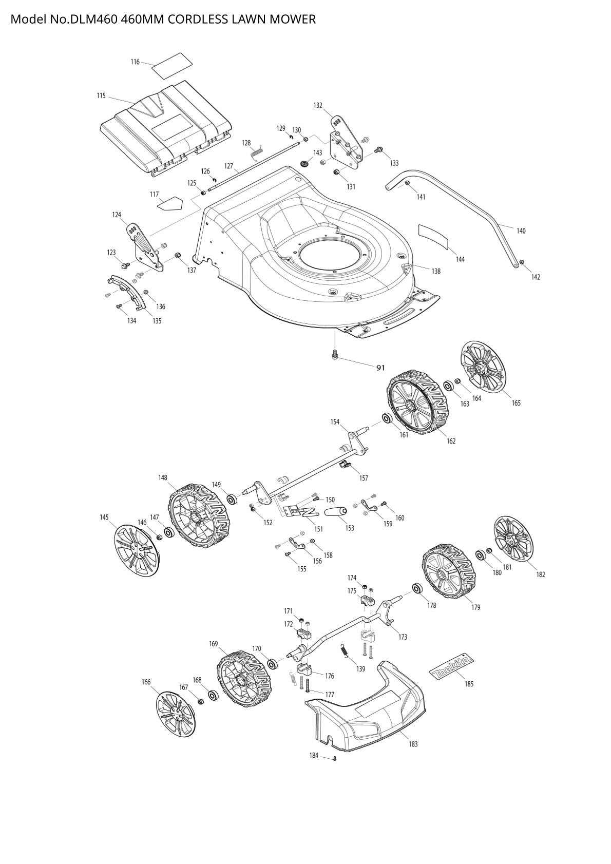 Vue éclatée Makita DLM460 - page 3