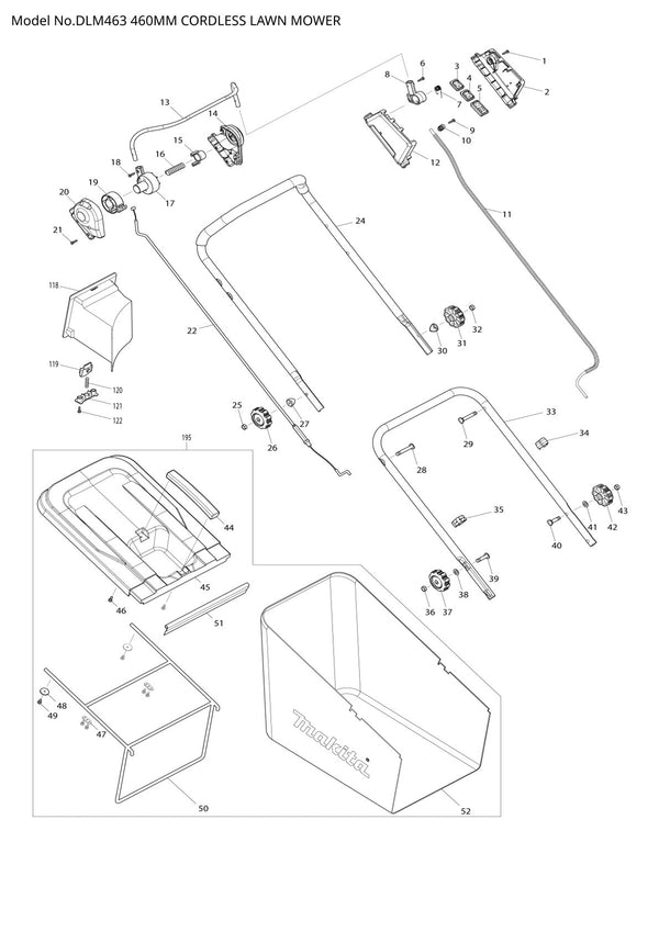 Vue éclatée Makita DLM463 - page 1
