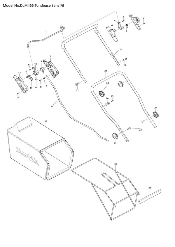 Vue éclatée Makita DLM466 - page 1