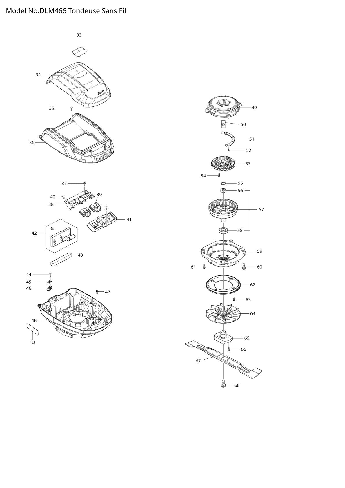 Vue éclatée Makita DLM466 - page 2