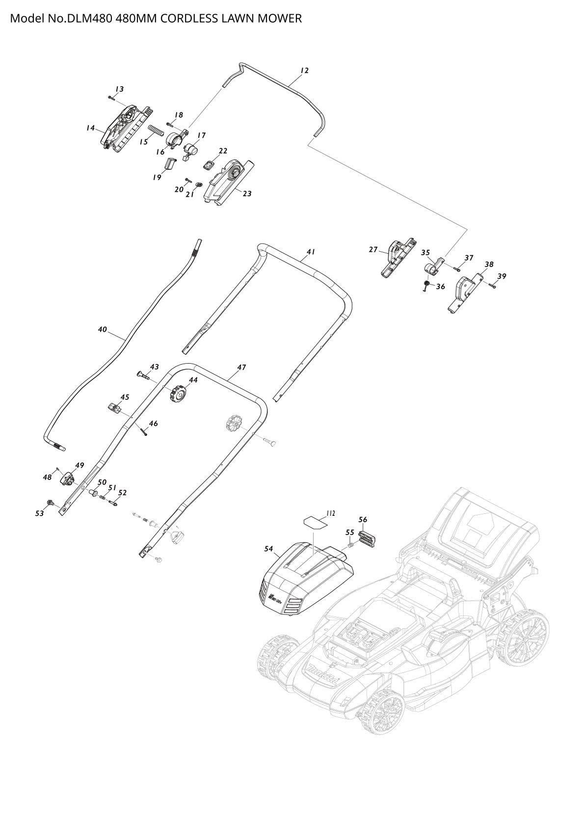 Vue éclatée Makita DLM480 - page 1