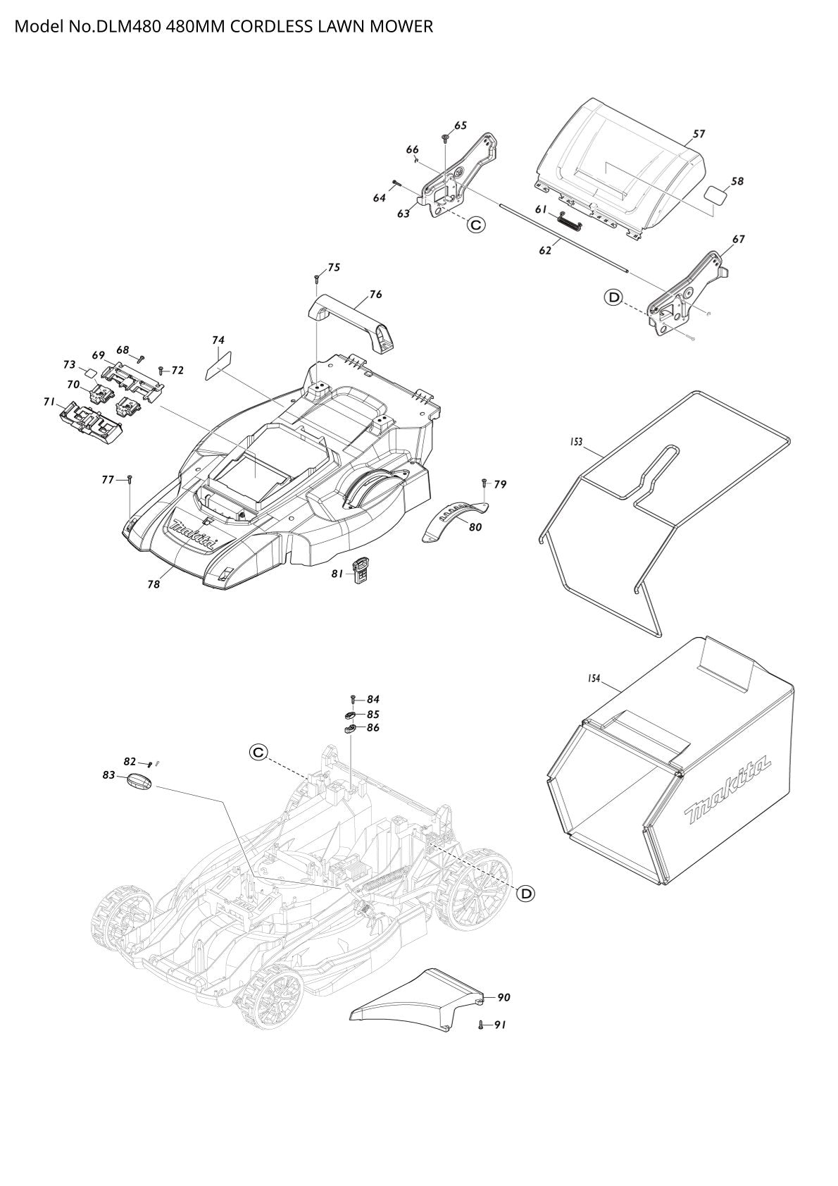 Vue éclatée Makita DLM480 - page 2