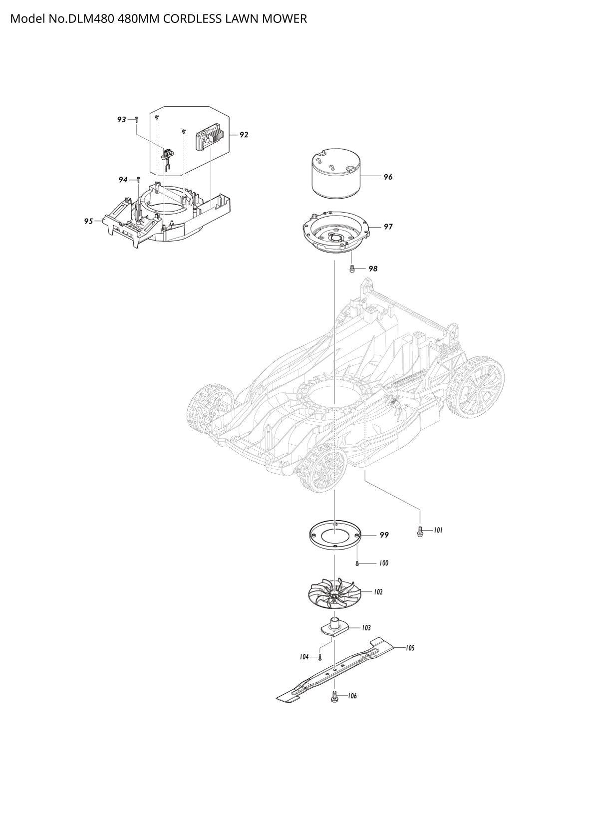 Vue éclatée Makita DLM480 - page 3