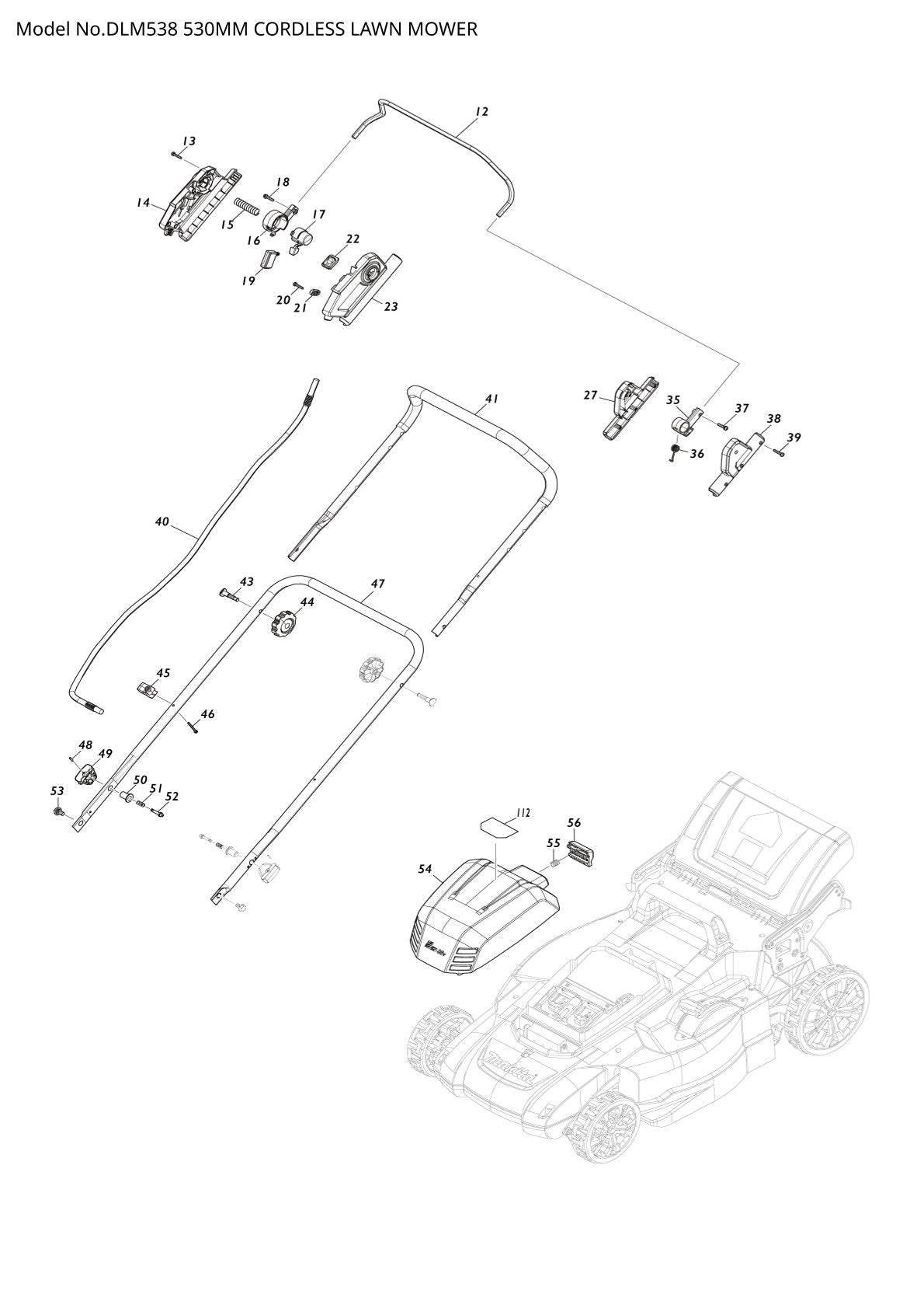 Vue éclatée Makita DLM538 - page 1
