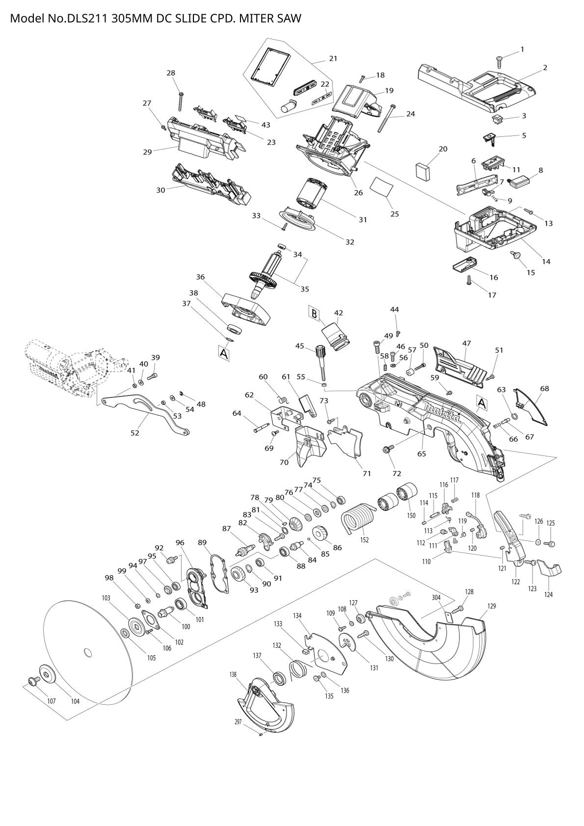 Vue éclatée Makita DLS211 - page 1