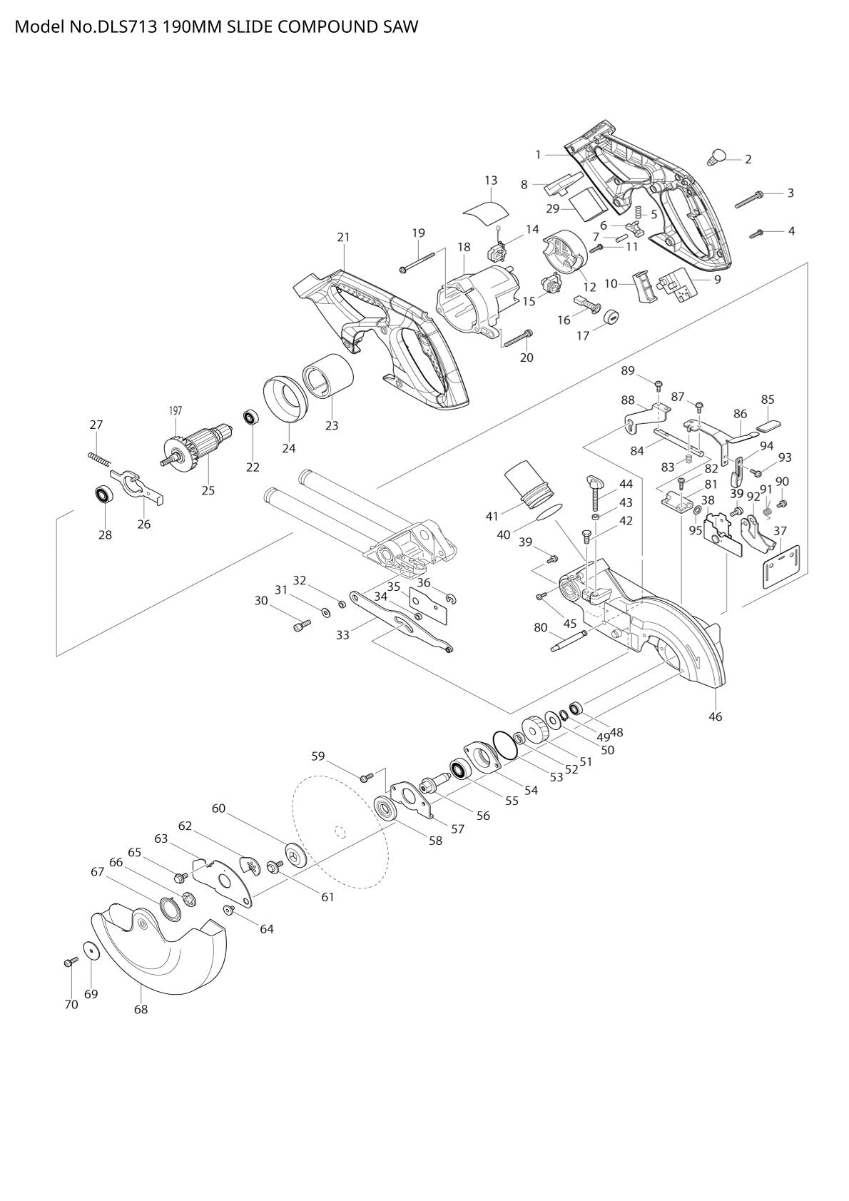 Vue éclatée Makita DLS713 - page 1