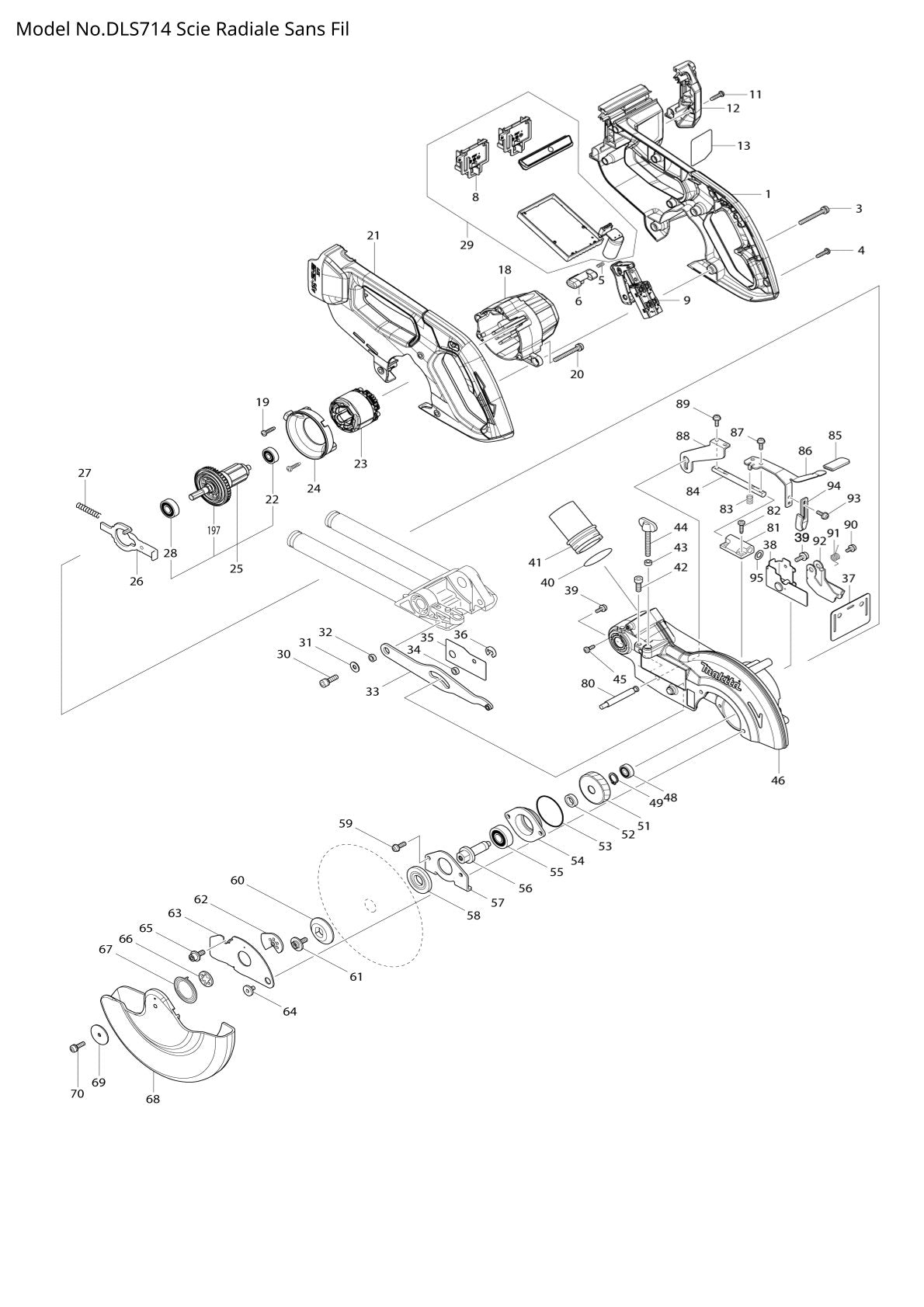 Vue éclatée Makita DLS714 - page 1