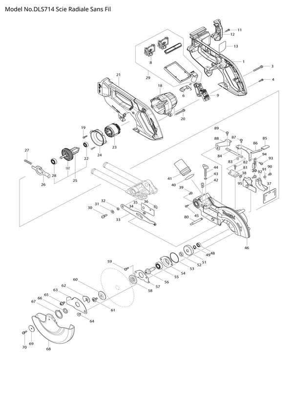 Vue éclatée Makita DLS714 - page 1