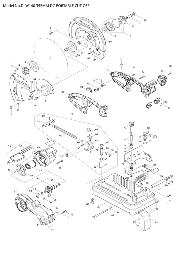 Vue éclatée Makita DLW140 - page 1