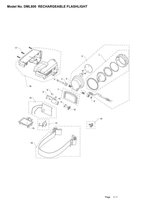 Vue éclatée Makita DML800 - page 1