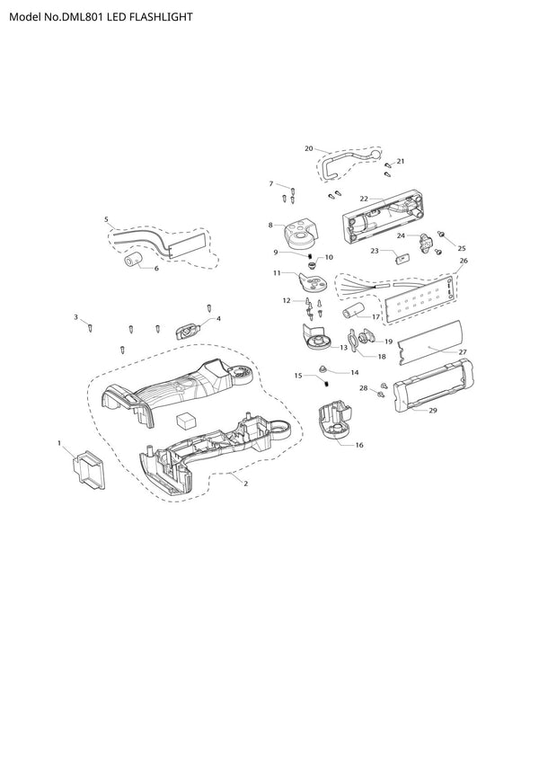 Vue éclatée Makita DML801 - page 1