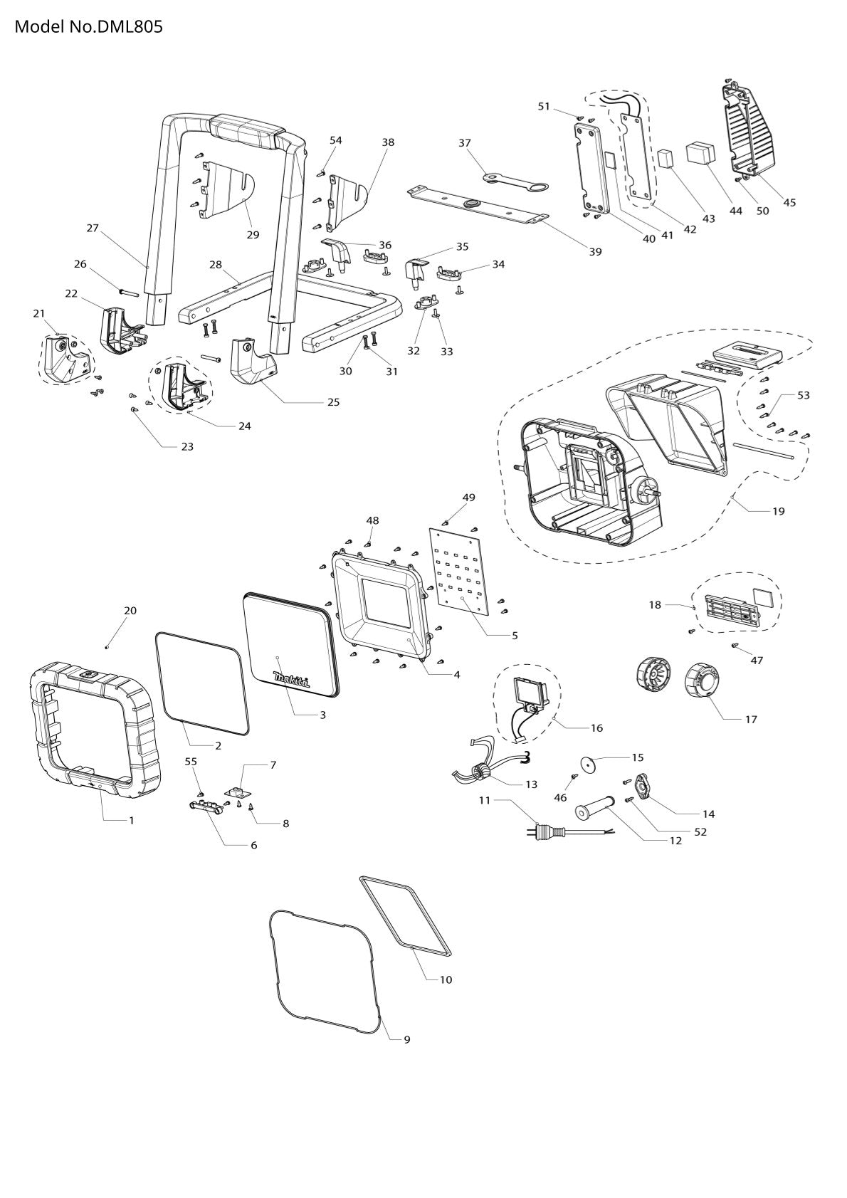 Vue éclatée Makita DML805 - page 1