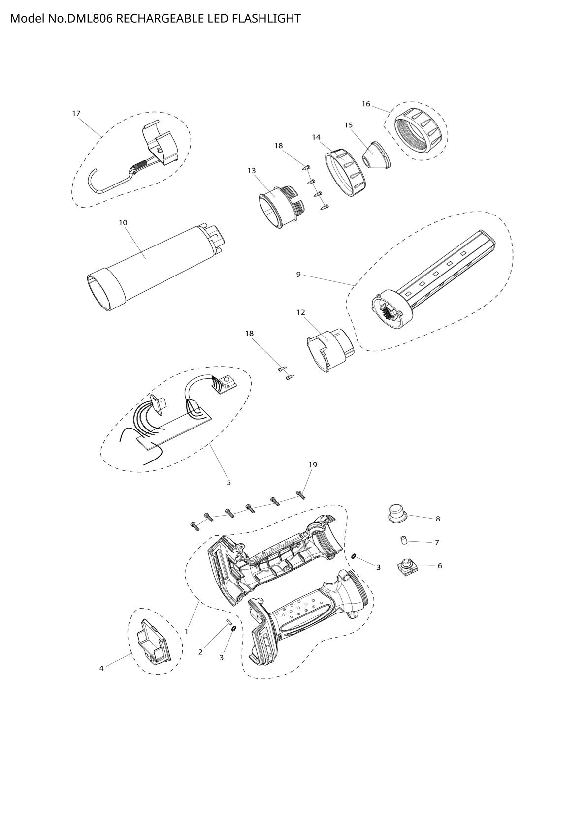Vue éclatée Makita DML806 - page 1