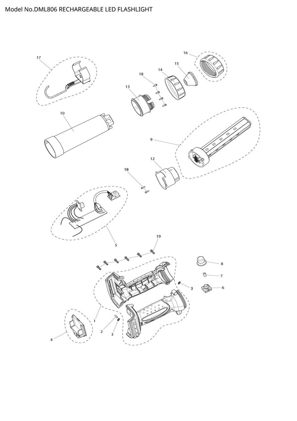Vue éclatée Makita DML806 - page 1