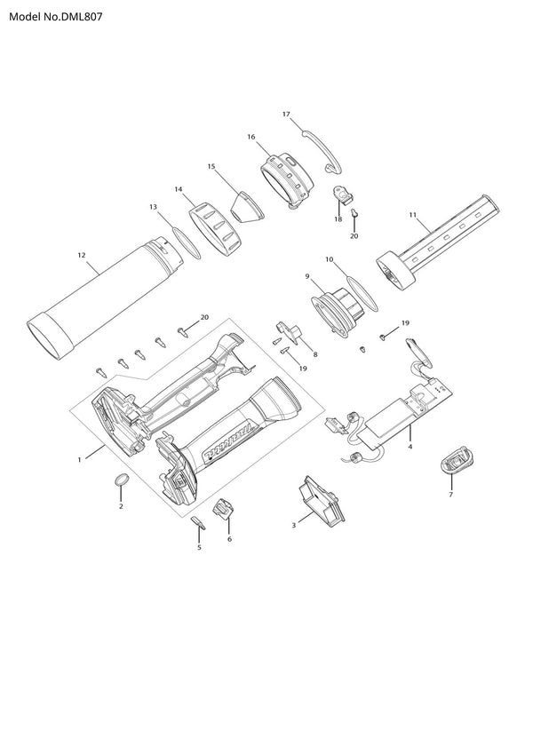 Vue éclatée Makita DML807 - page 1