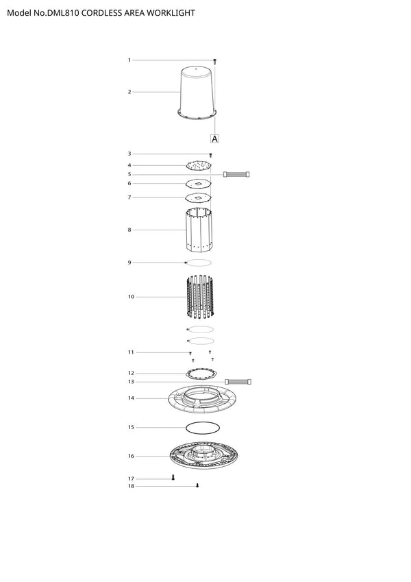 Pièces détachées lampe de chantier sans fil Makita DML810