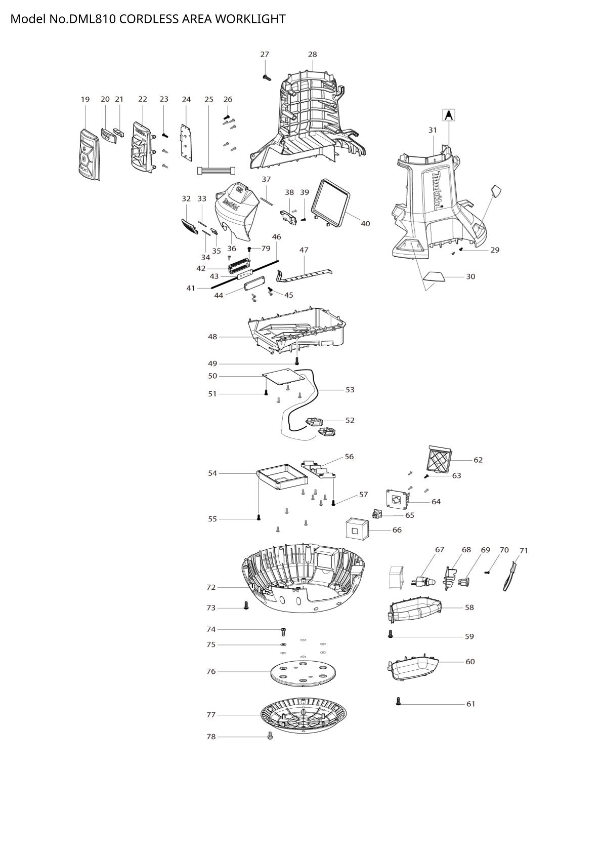 Pièces détachées lampe de chantier sans fil Makita DML810