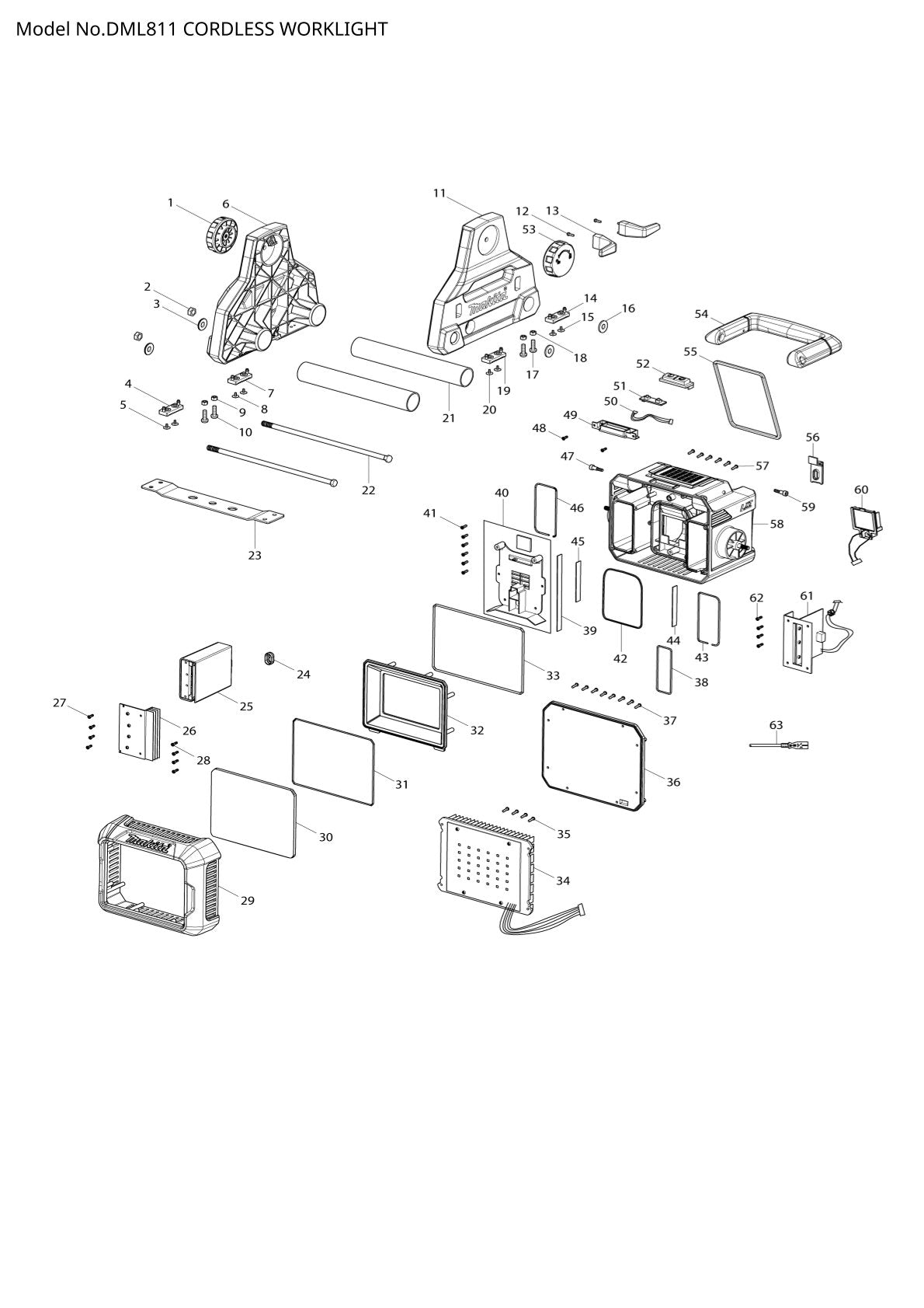 Pièces détachées lampe de chantier sans fil Makita DML811