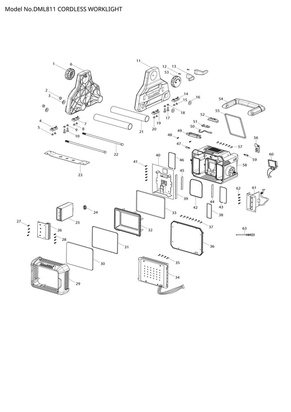 Pièces détachées lampe de chantier sans fil Makita DML811