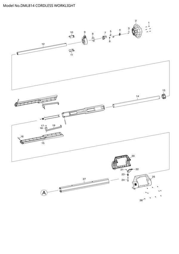 Pièces détachées lampe de chantier sans fil Makita DML814