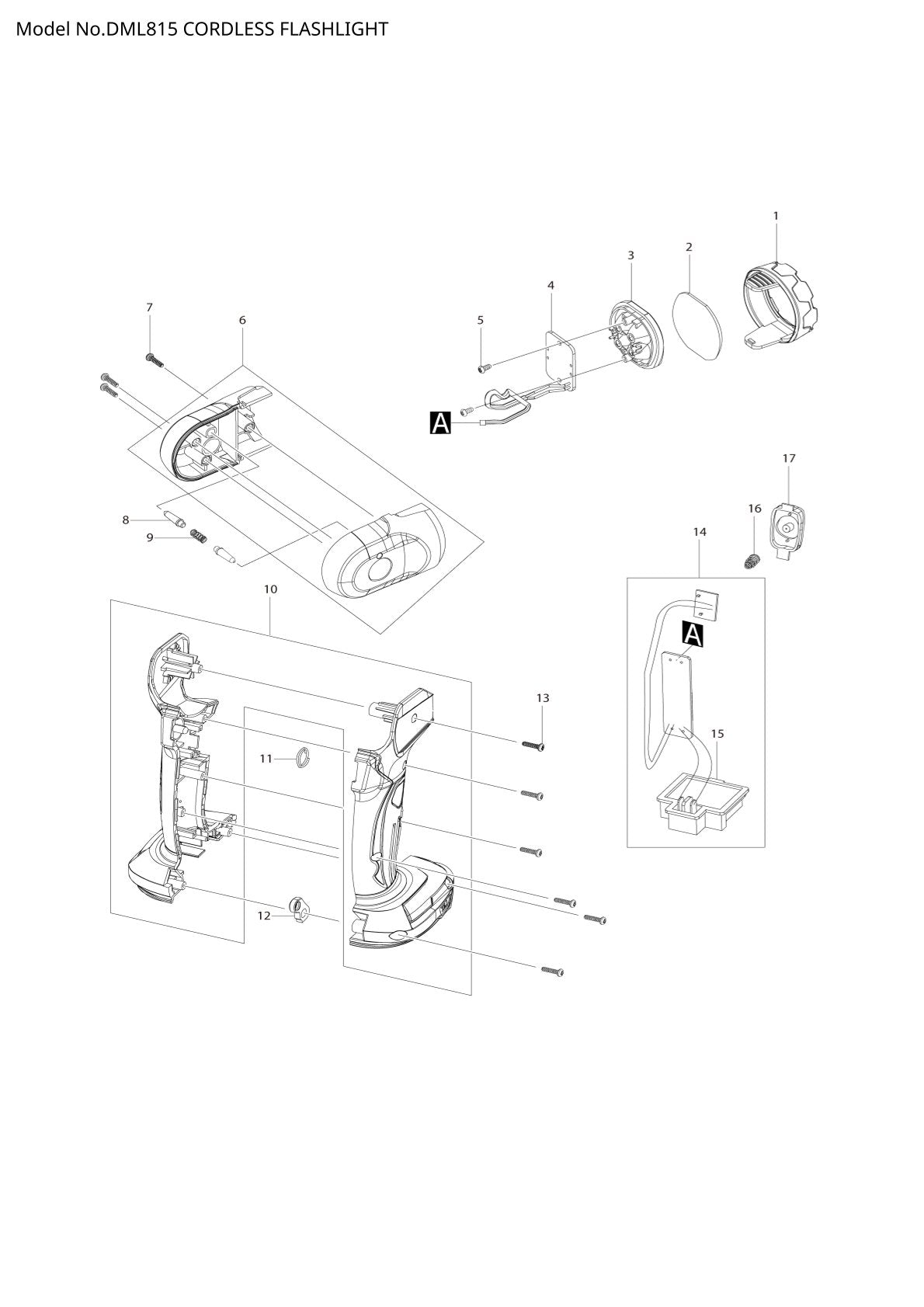 Pièces détachées lampe de chantier sans fil Makita DML815